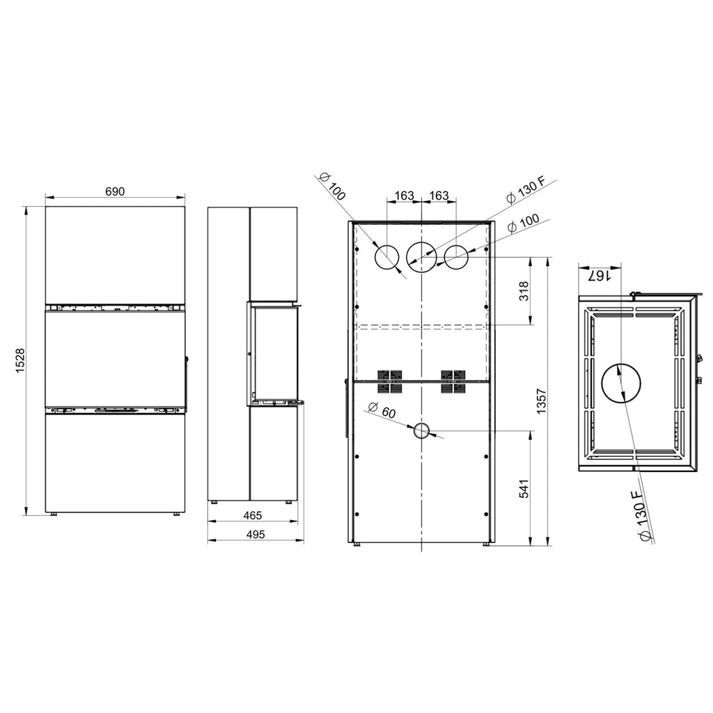 Poêle à bois Thermorossi Trilogie Noir W6TRILOEASY 10,6 kW