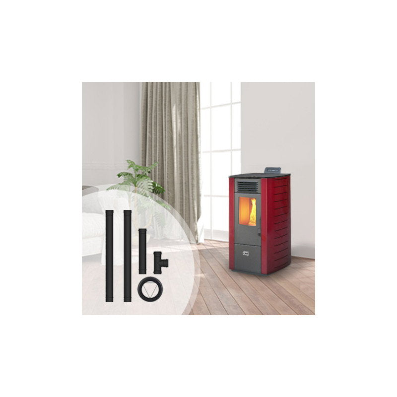 Pack poêle ETNA Nonza avec kit de raccordement et habillage rouge