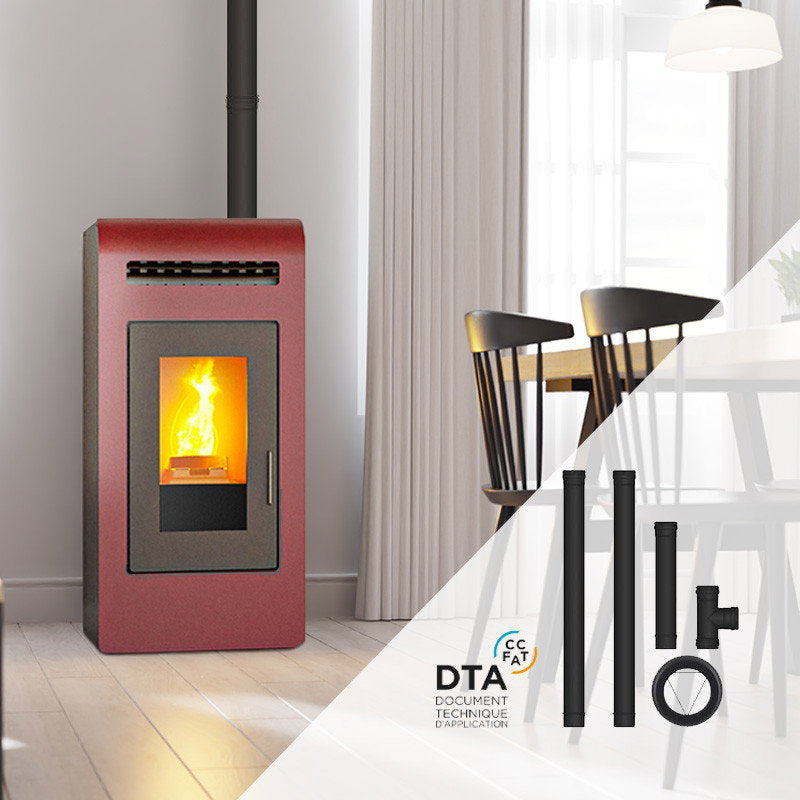 Pack poêle à granulés ETNA Luxe Cayenne bordeaux avec conduits