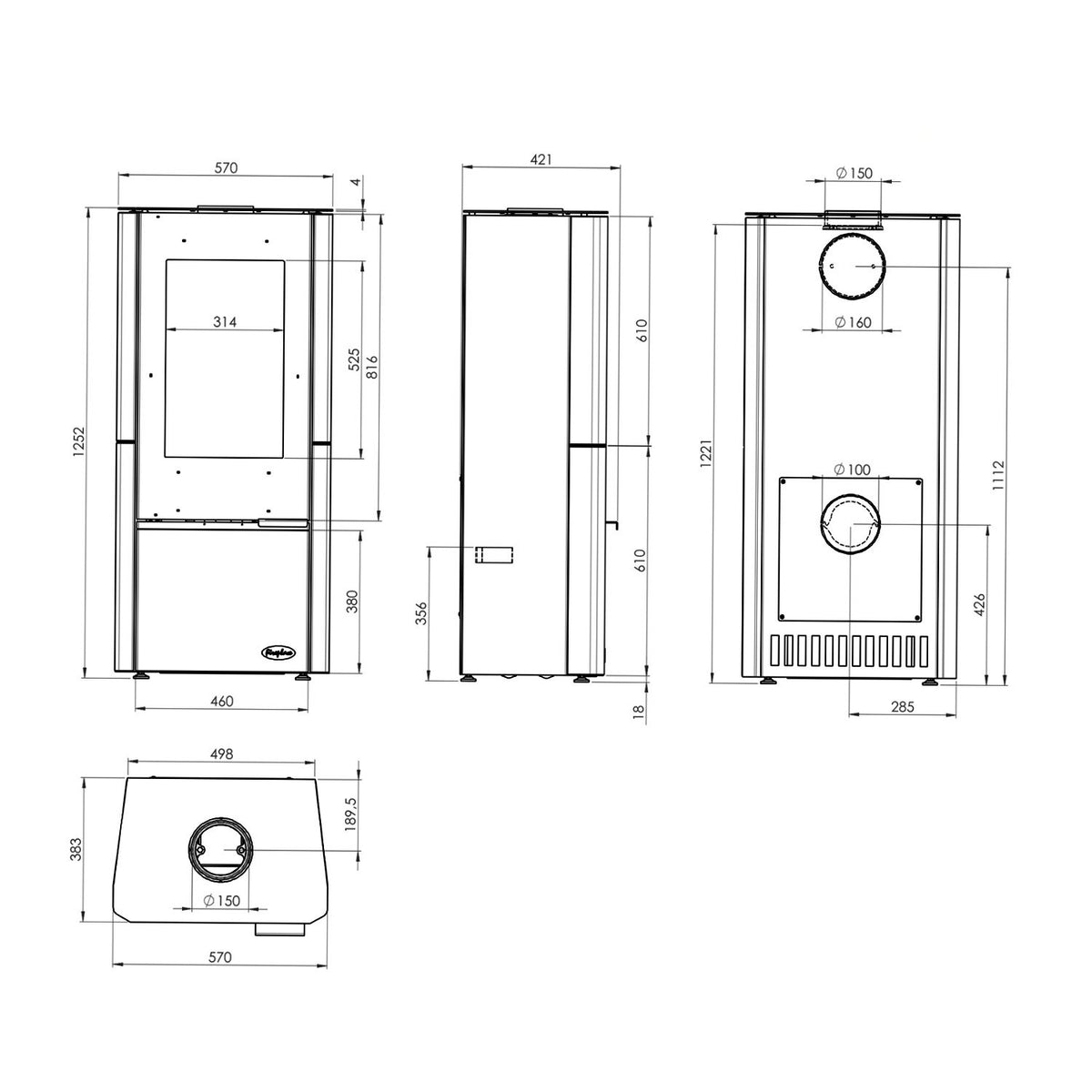 Schéma dimensionnel du Fireplace Elite Oregon K7095