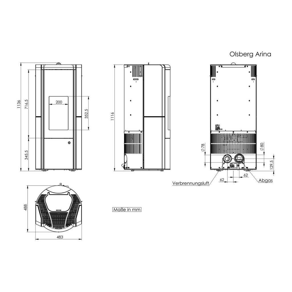 Poêle à granulés Olsberg Arina 3.0 acier noir et pierre naturelle serpentine – 6 kW