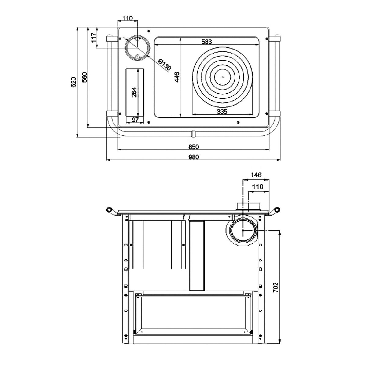 Poêle de cuisine Wamsler K 85 F céramique rouge avec four à gauche 6 kW