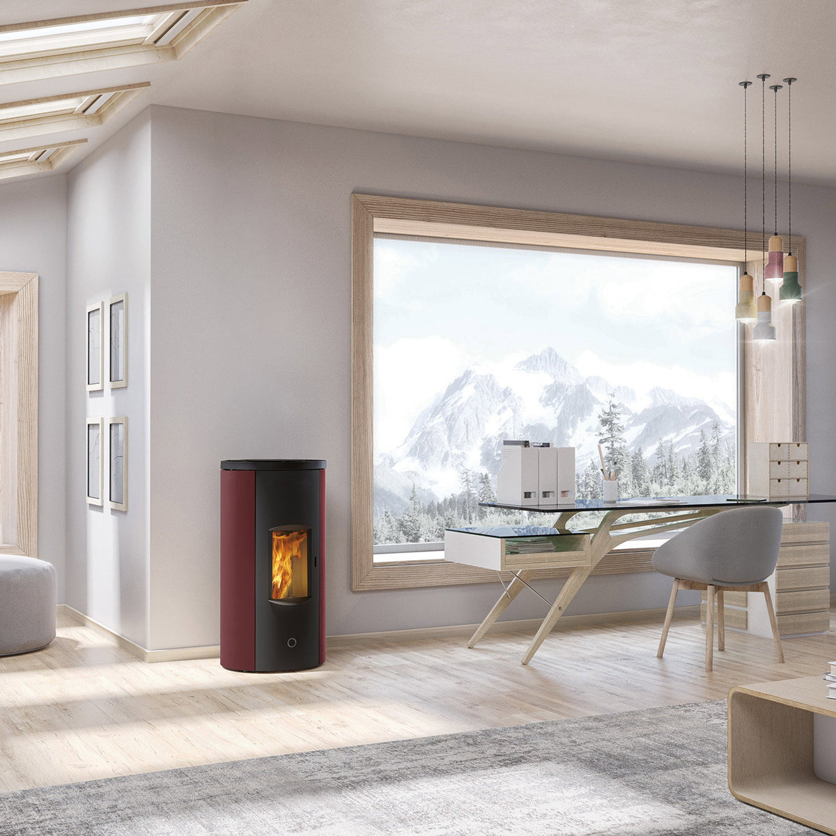 Poêle à granulés Edilkamin EK63 Like 80 Evo acier bordeaux raccordement arrière 7,6 kW