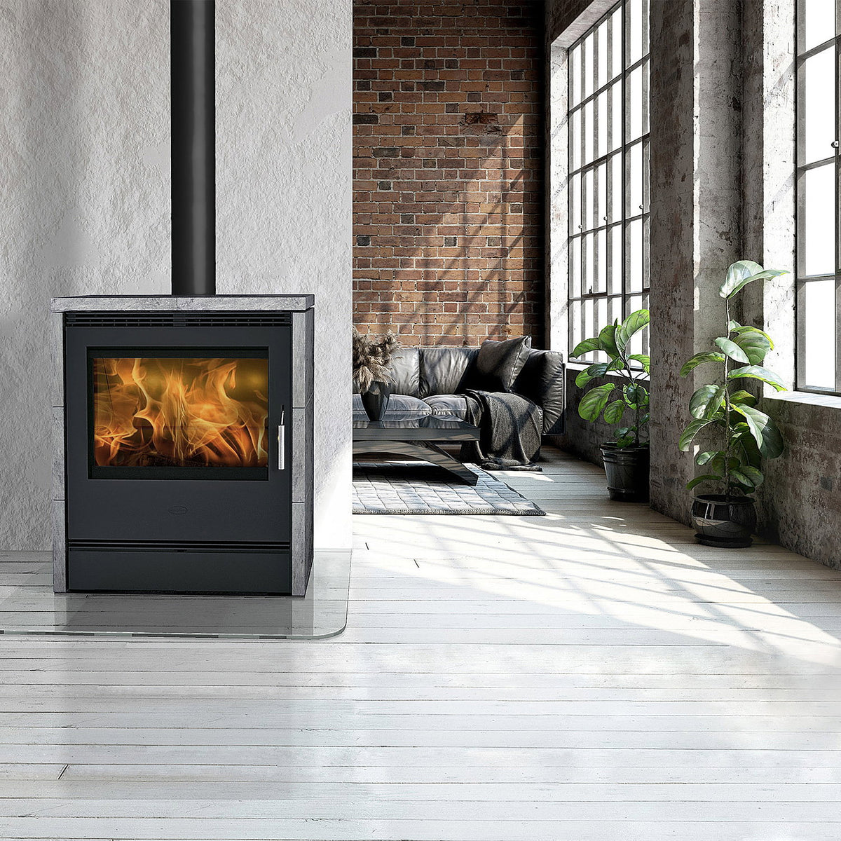 Poêle à bois Rönky R2541 10 kW acier gris, fonte et pierre ollaire