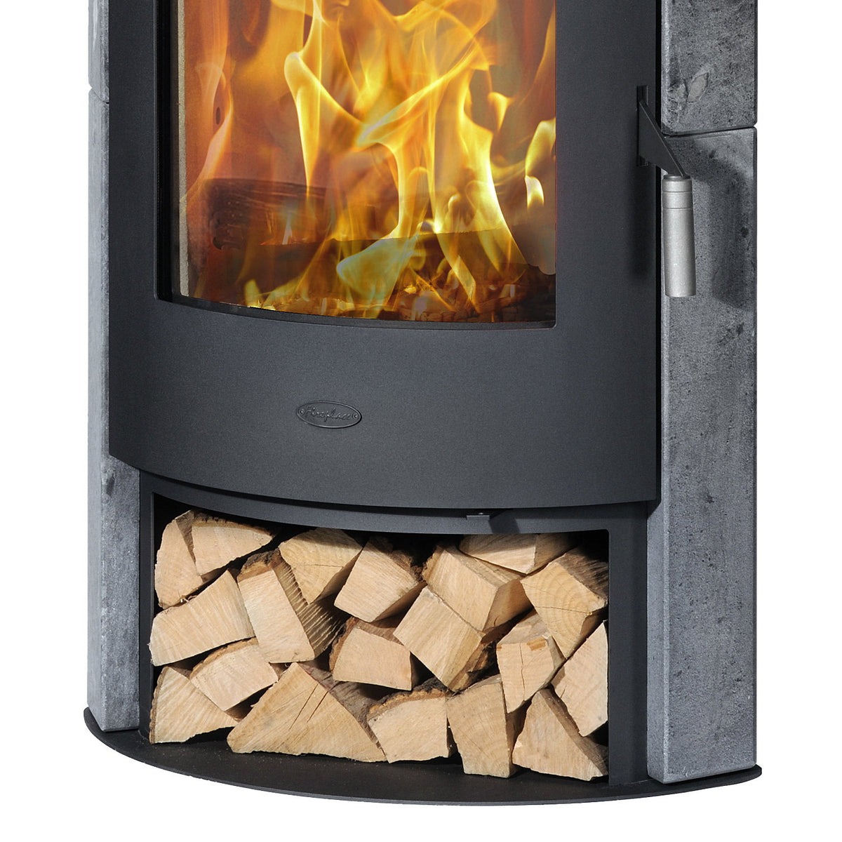 Poêle à bois d’angle Cheminée Samba acier noir et pierre ollaire 6,1 kW