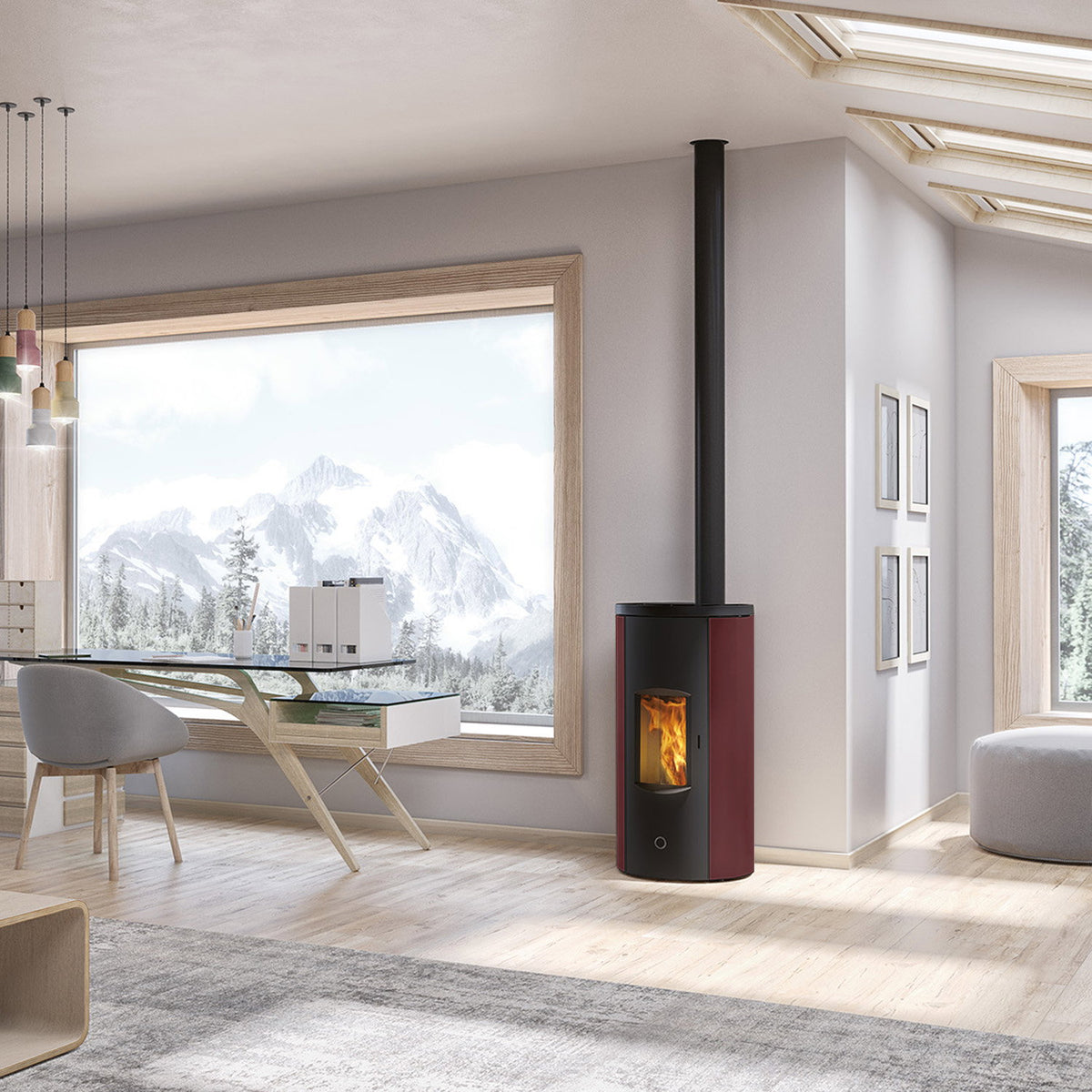 Poêle à granulés Edilkamin EK63 Like 90+ Evo acier bordeaux COAX 9,2 kW