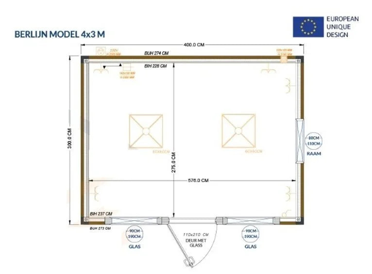 Bureau modulaire Berlin 4 × 3 m neuf – Isolation 100 mm – Finition bois