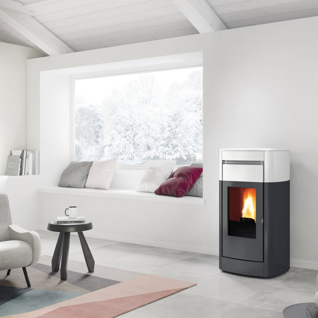 Poêle à granulés Edilkamin Vyda EVO – Céramique blanc mat – 14,8 kW