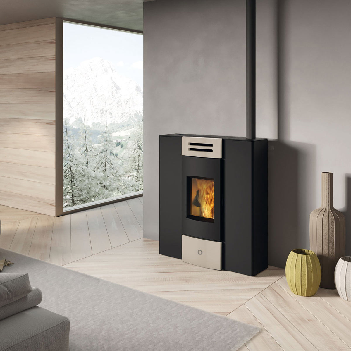 Poêle à granulés Edilkamin EK63 Dub 100++ céramique gris tourterelle 10,1 kW
