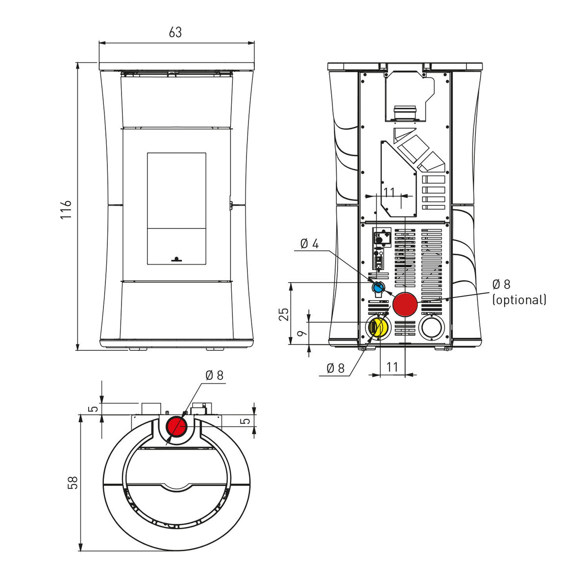 Poêle à granulés Edilkamin Cherie 9 EVO céramique bordeaux — 9,3 kW