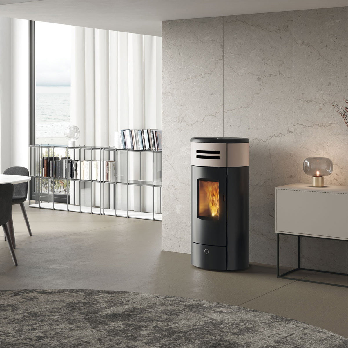 Poêle à granulés Edilkamin EK63 Yung 130++ Evo céramique gris tourterelle 12,5 kW