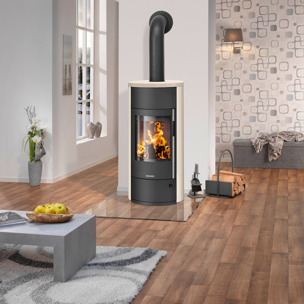 Oranier Polar Neo Vantage W+ – Poêle à bois acier noir et pierre calcaire crème 6,5 kW