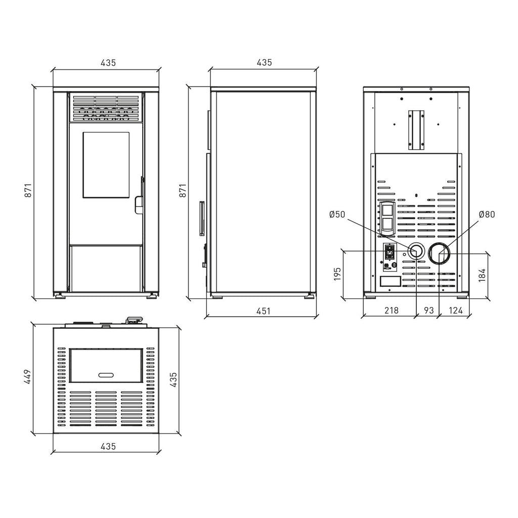 Poêle à granulés Wamsler WPO 7 acier blanc côtés droits – 7,5 kW