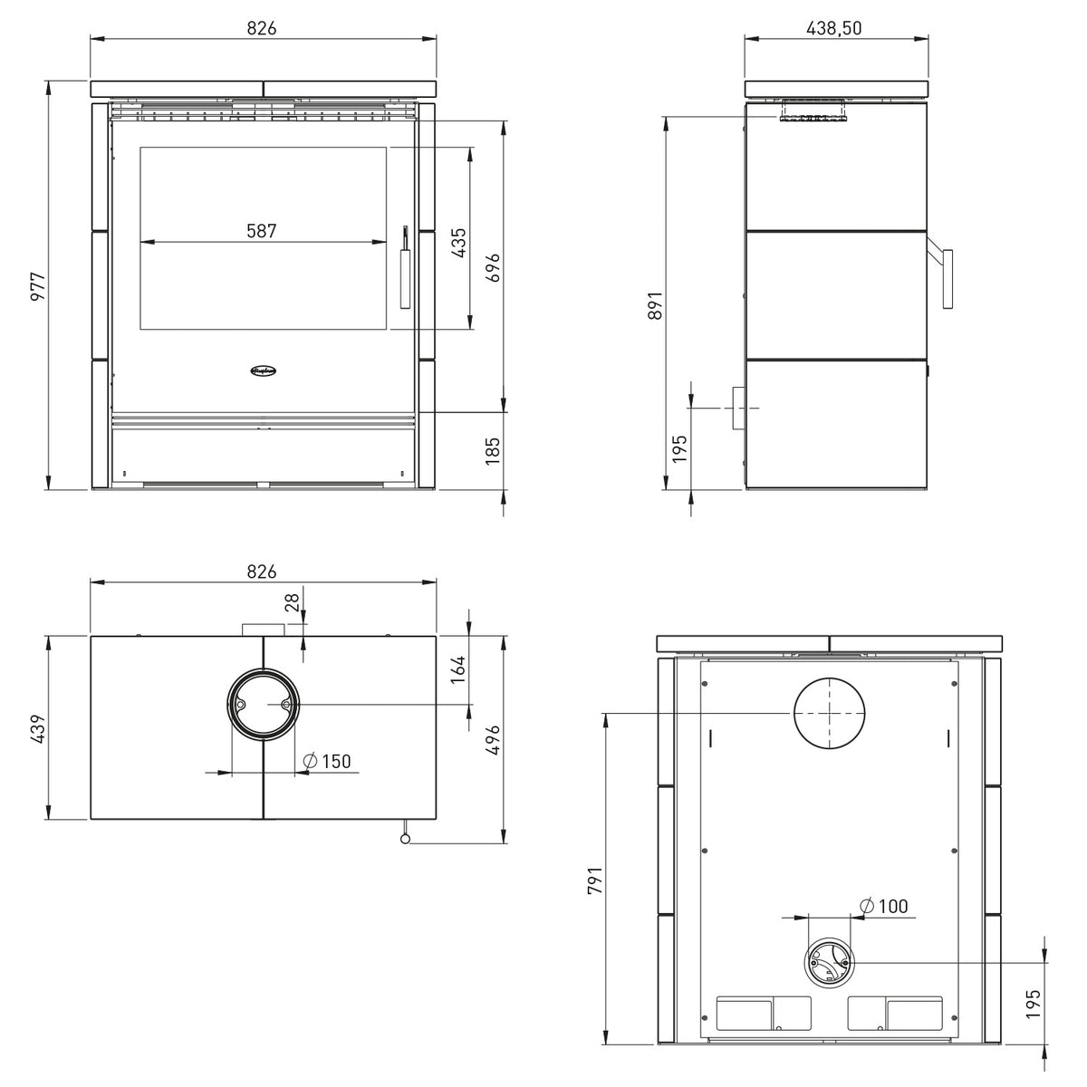 Poêle à bois Rönky R2541 10 kW acier gris, fonte et pierre ollaire