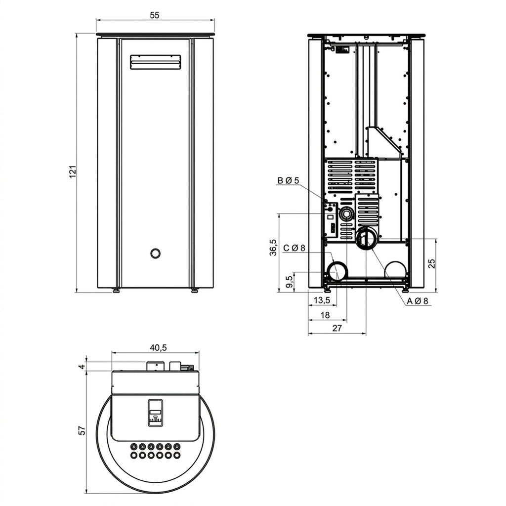 Poêle à granulés Edilkamin EK63 Spy 110+ Evo acier blanc 10,5 kW sortie arrière