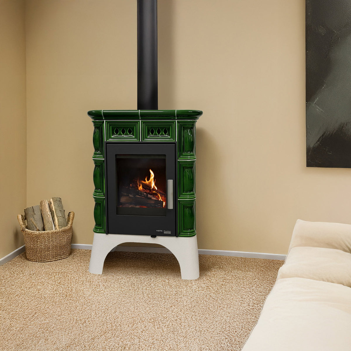 Poêle à bois Haas+Sohn Treviso III 246.37 perl-noir vert 6,3 kW