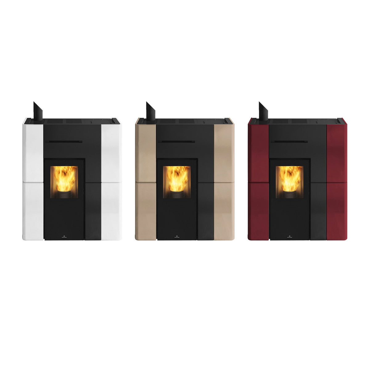 Comparaison des finitions blanche, beige et bordeaux de l’Edilkamin Blade H 15 Evo