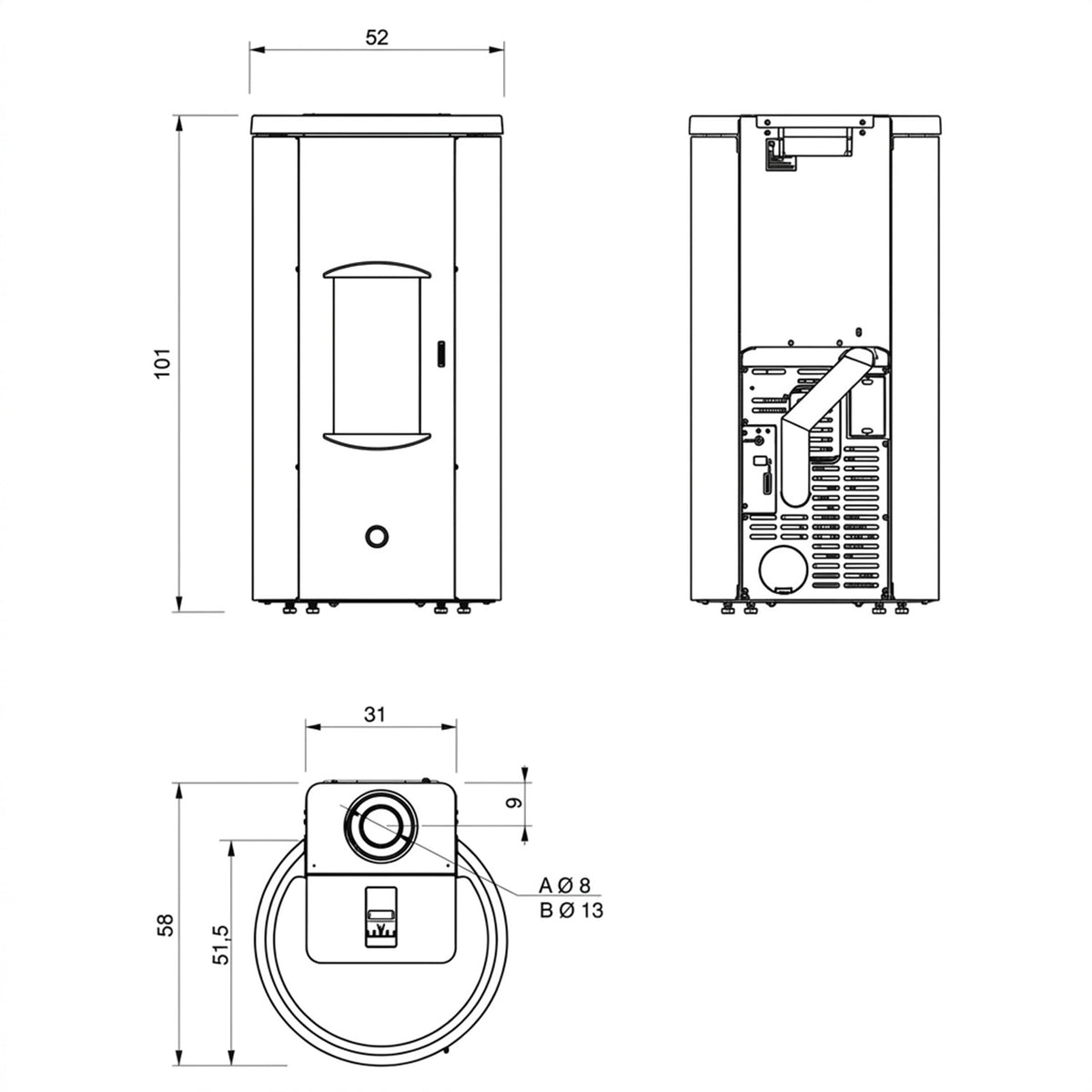 Poêle à granulés Edilkamin EK63 Like 90+ Evo acier bordeaux COAX 9,2 kW