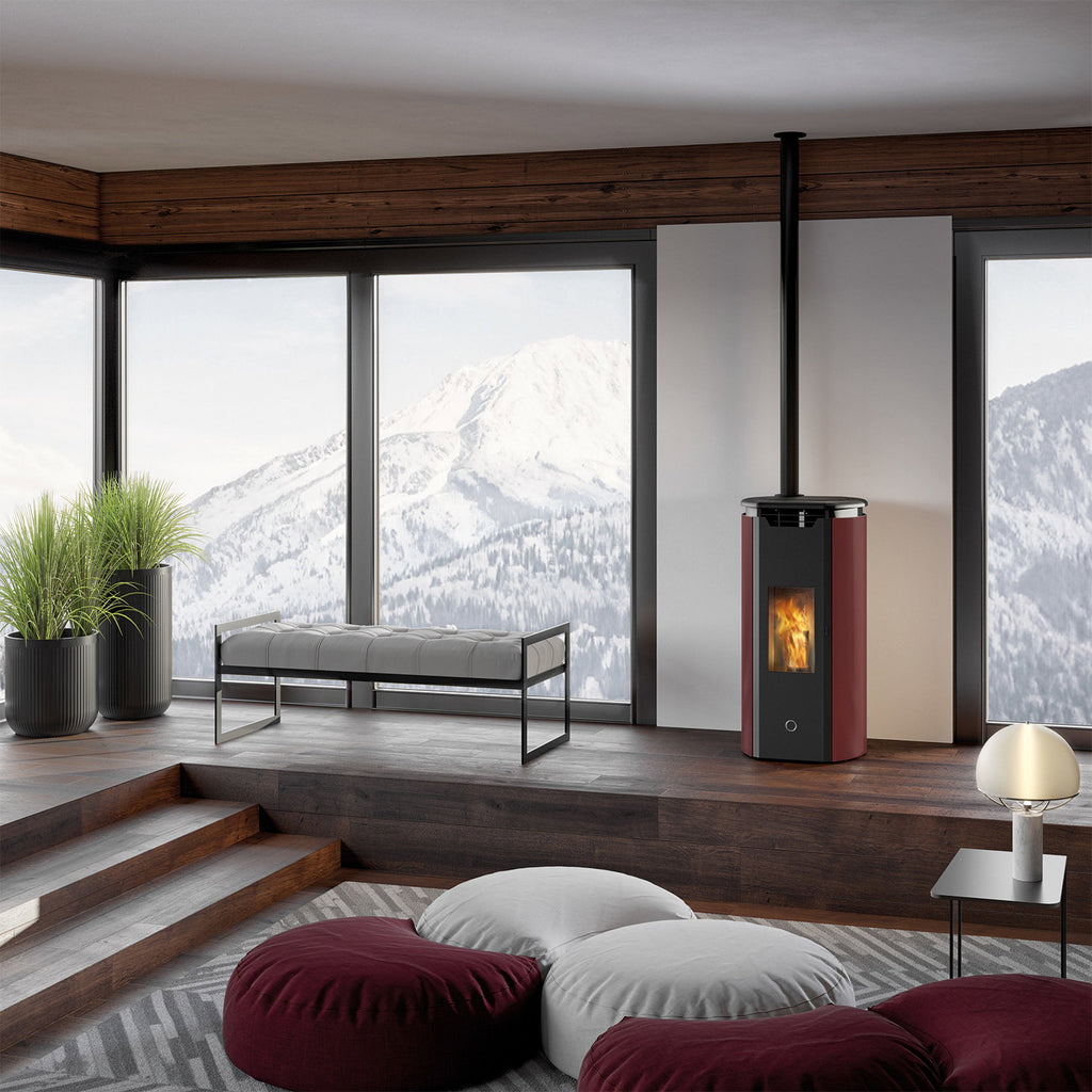 Poêle à granulés Edilkamin EK63 Tweed 90+ Evo bordeaux 9,2 kW sortie fumées dessus