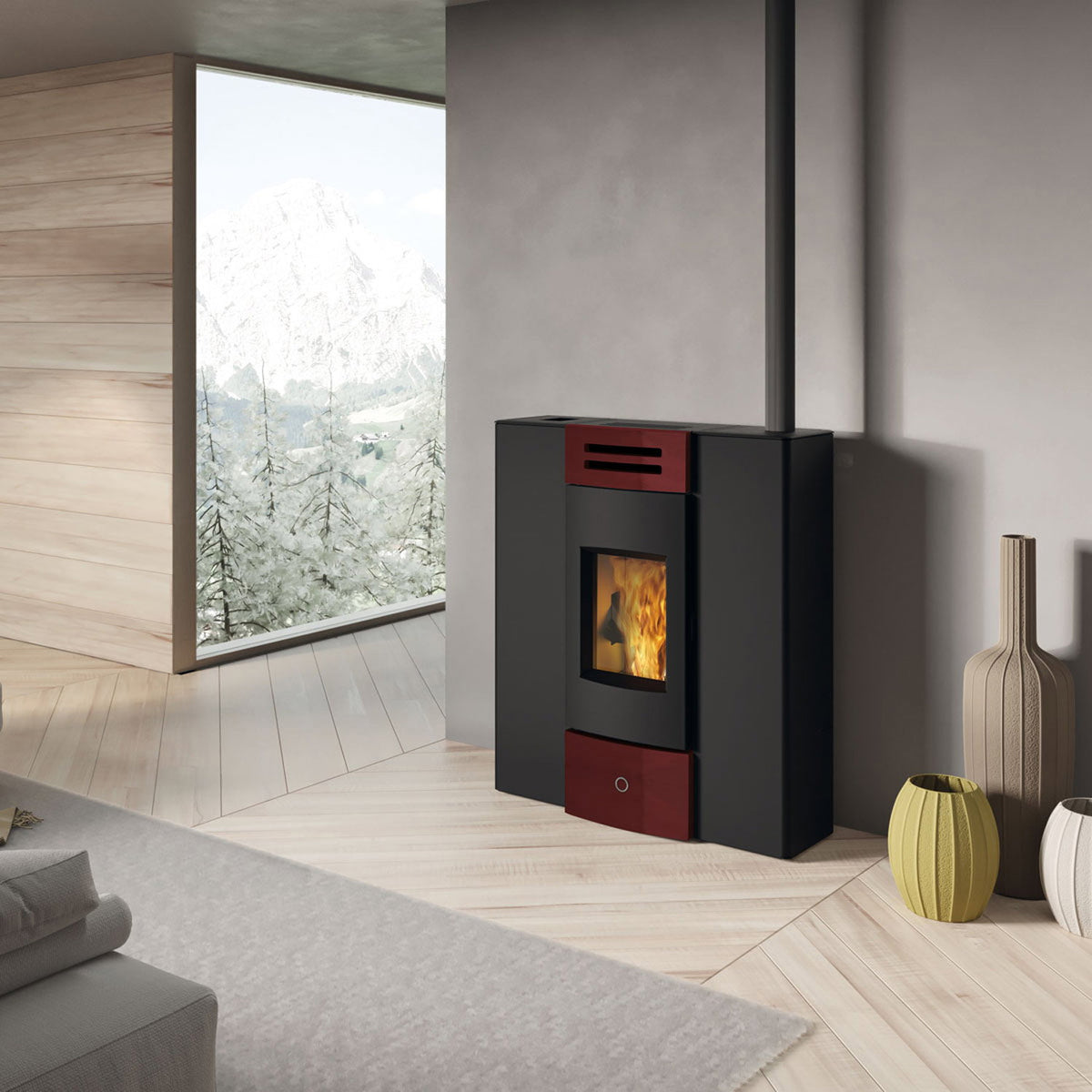 Poêle à granulés Edilkamin EK63 Dub 100++ céramique bordeaux 10,1 kW