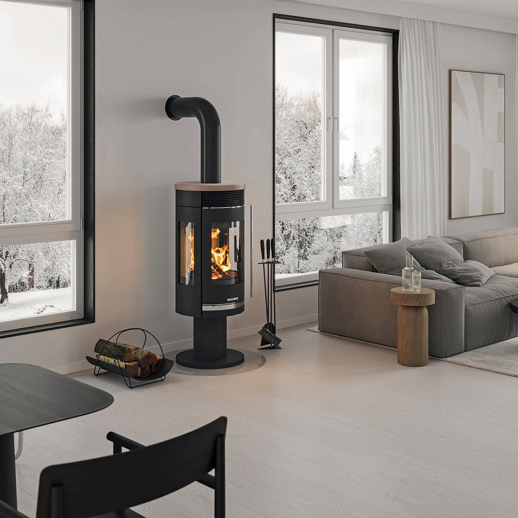 Oranier Rota Twist – Poêle à bois acier noir et céramique Grappa, 5,5 kW