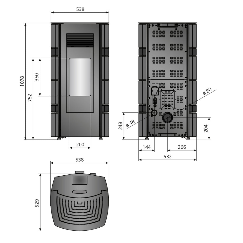 Justus Sia poêle à granulés acier noir et conStone blanc 8 kW pour 200 m³