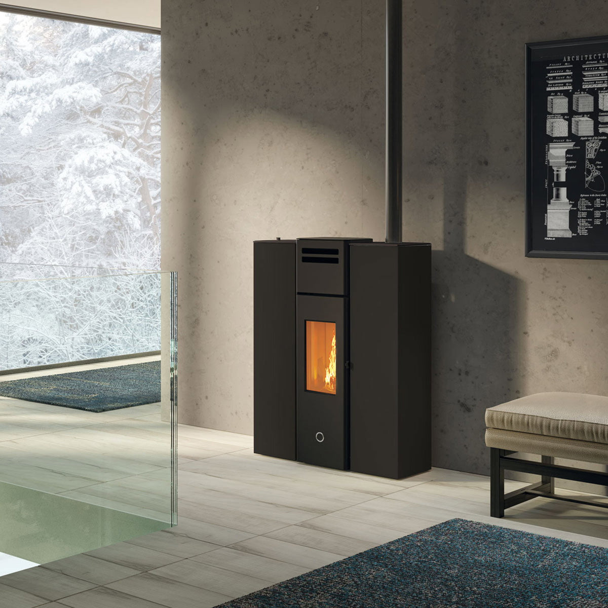 Poêle à granulés Edilkamin EK63 Cell 80+ Evo acier noir 7,7 kW