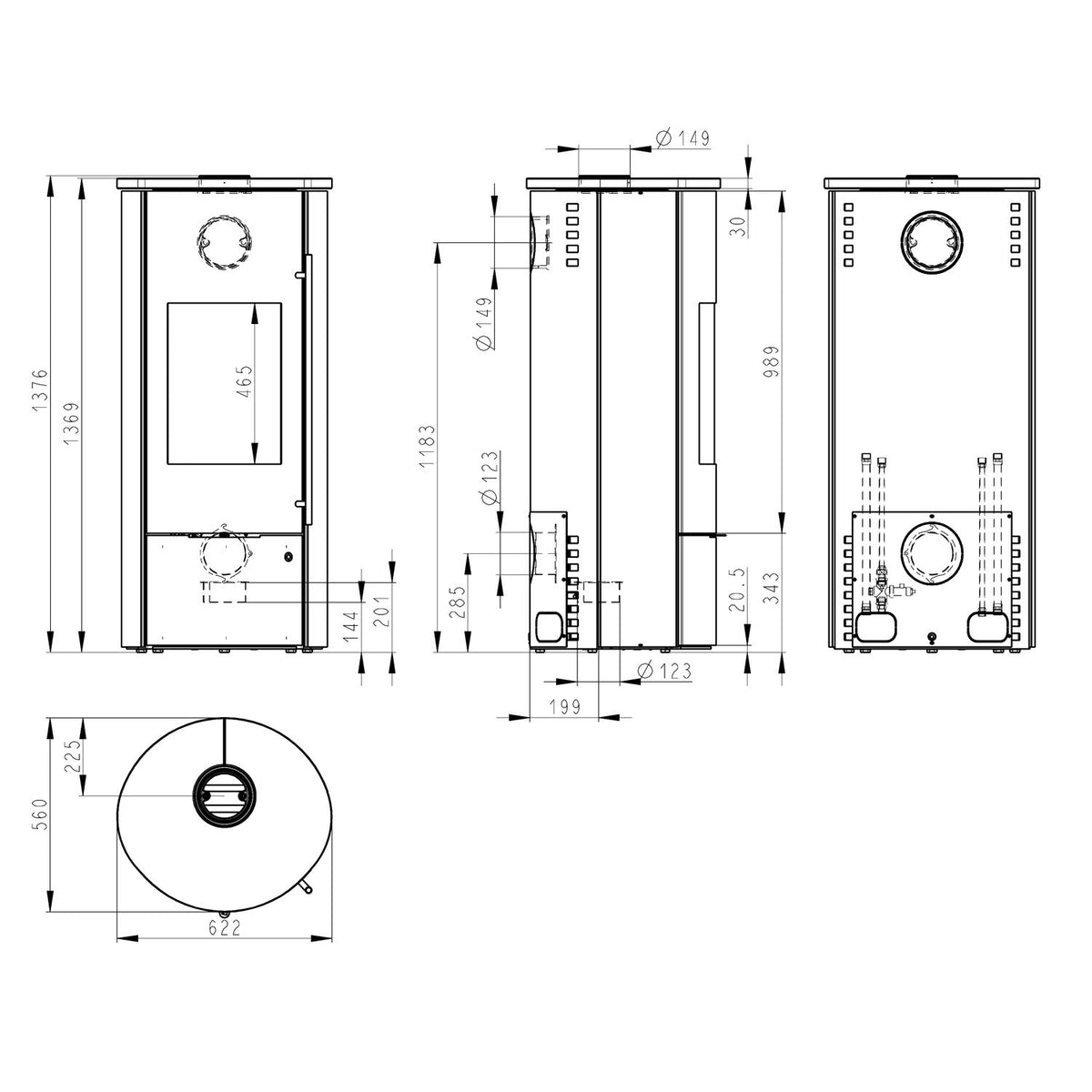 Olsberg Tolima Aqua II Compact – poêle à bois avec circulation d’eau, acier noir et céramique Curlo 10 kW – image 5