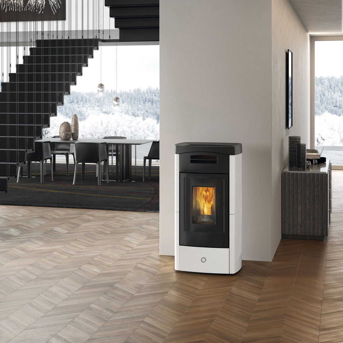 Poêle à granulés Edilkamin EK63 Daily 130++ Evo céramique blanche 12,5 kW