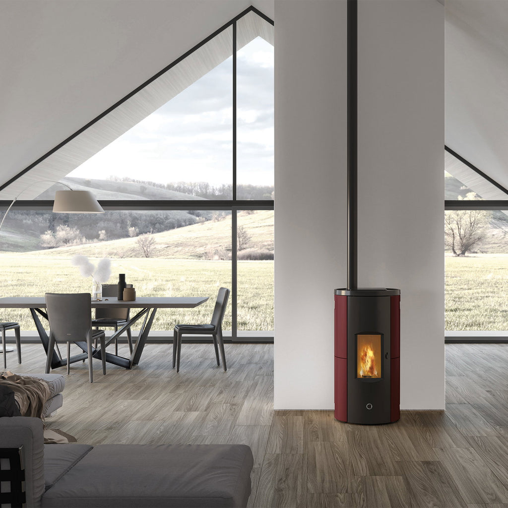 Poêle à granulés Edilkamin EK63 Like 80 Evo céramique bordeaux 7,6 kW raccordement supérieur