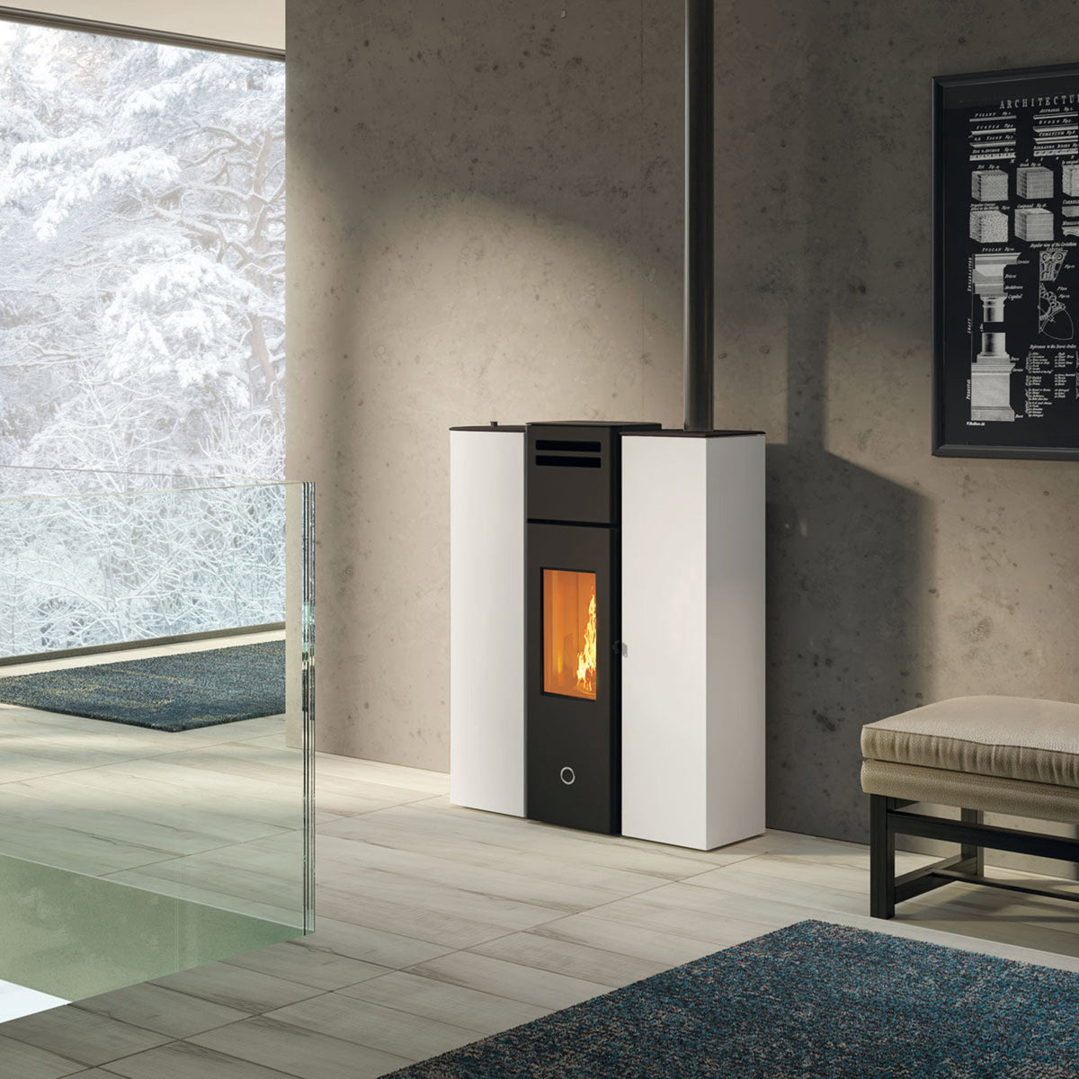 Poêle à granulés Edilkamin EK63 Cell 80+ Evo acier blanc 7,7 kW