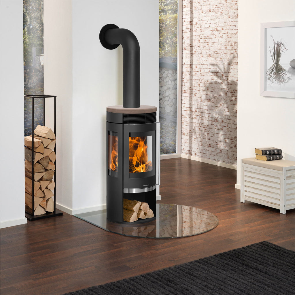 Oranier Rota TRE 2.0 – Poêle à bois acier noir, plaque céramique Grappa 6 kW