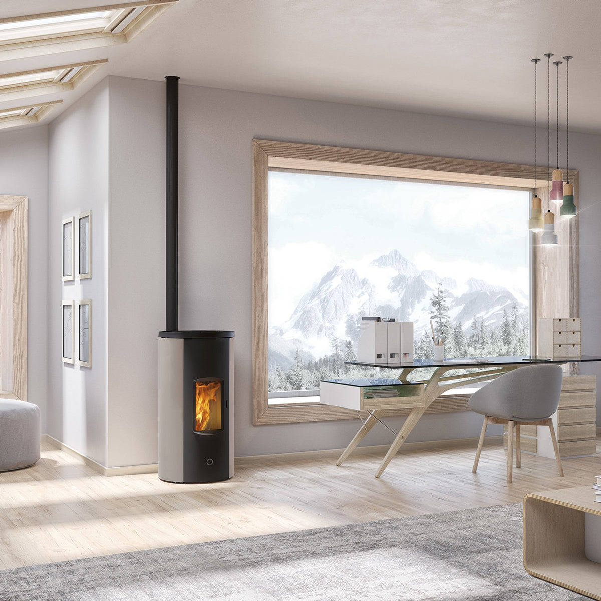 Poêle à granulés Edilkamin EK63 Like 80 Evo acier gris tourterelle raccordement supérieur 7,6 kW