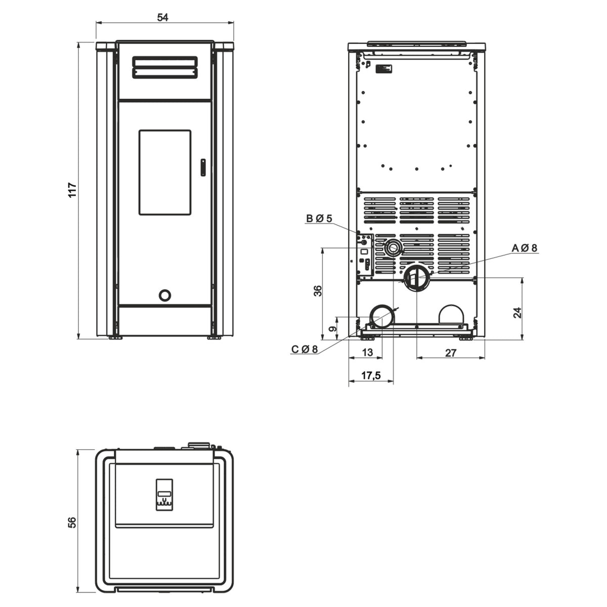 Poêle à granulés Edilkamin EK63 Metro 110+ Evo acier noir 10,5 kW pour 110 m²