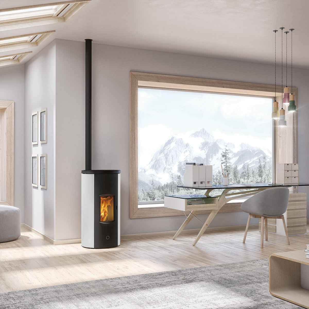 Poêle à granulés Edilkamin EK63 Like 90+ Evo acier blanc raccordement supérieur 9,2 kW