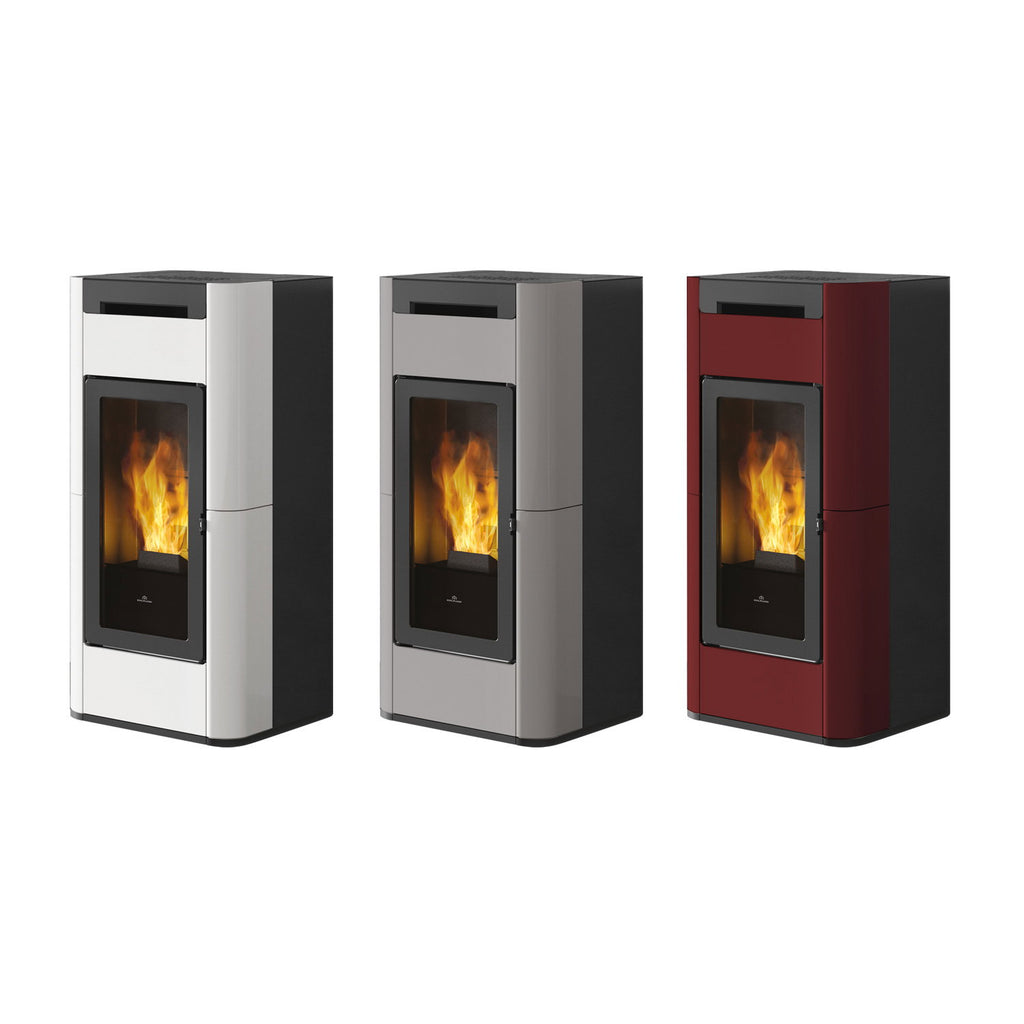Détail du poêle bouilleur Edilkamin Tera H 30 EVO céramique bordeaux