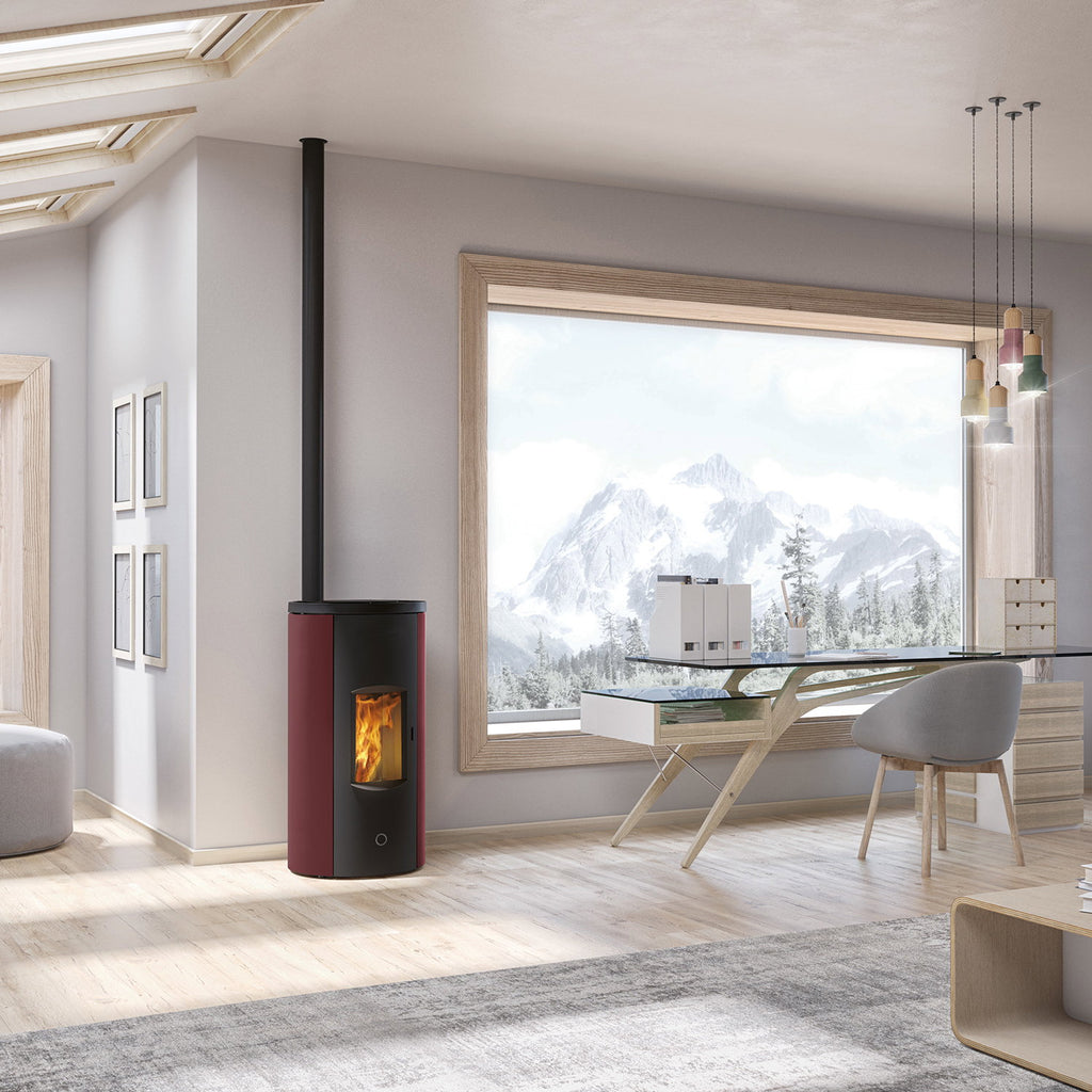 Poêle à granulés Edilkamin EK63 Like 80 Evo acier bordeaux 7,6 kW raccordement supérieur