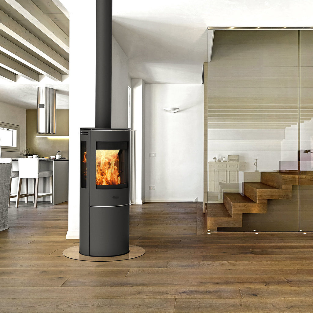 Fireplace Elite Magnolia – Poêle à bois acier noir avec plaque de recouvrement en verre, 6 kW