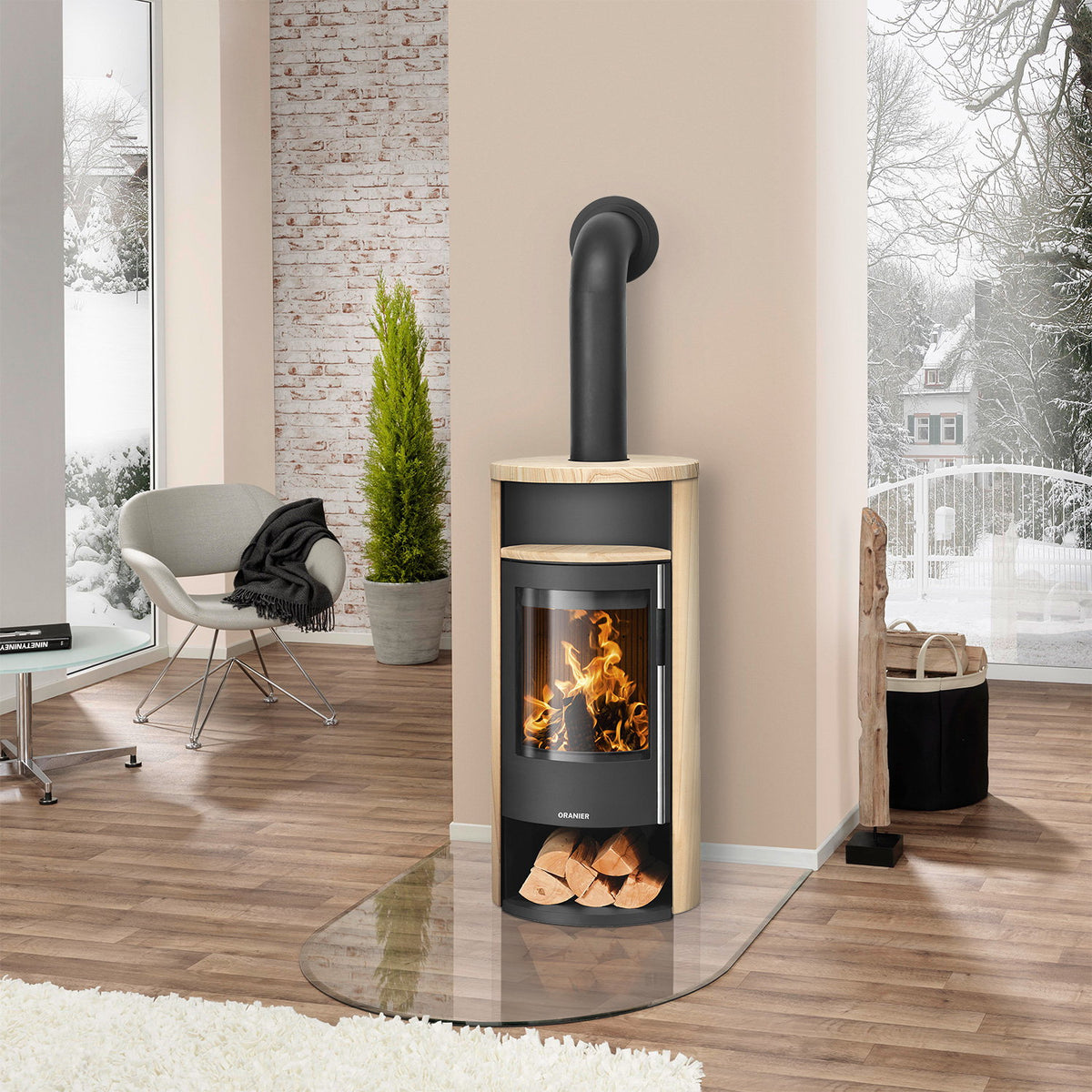 Oranier Polar Neo 6 – Poêle à bois acier noir et pierre de sable 6,5 kW DIBt