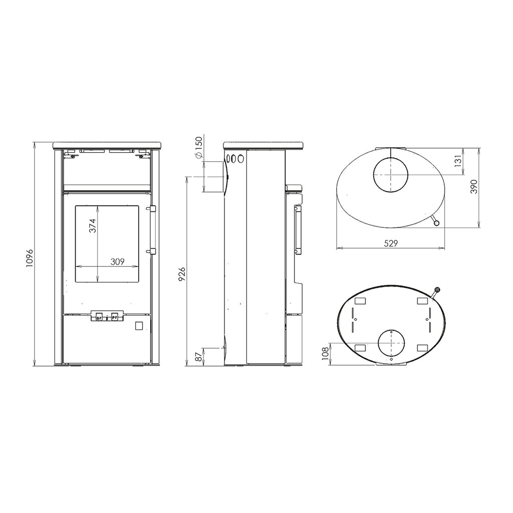 Poêle à bois Justus Island 5 2.0 acier noir céramique Corretto 5 kW