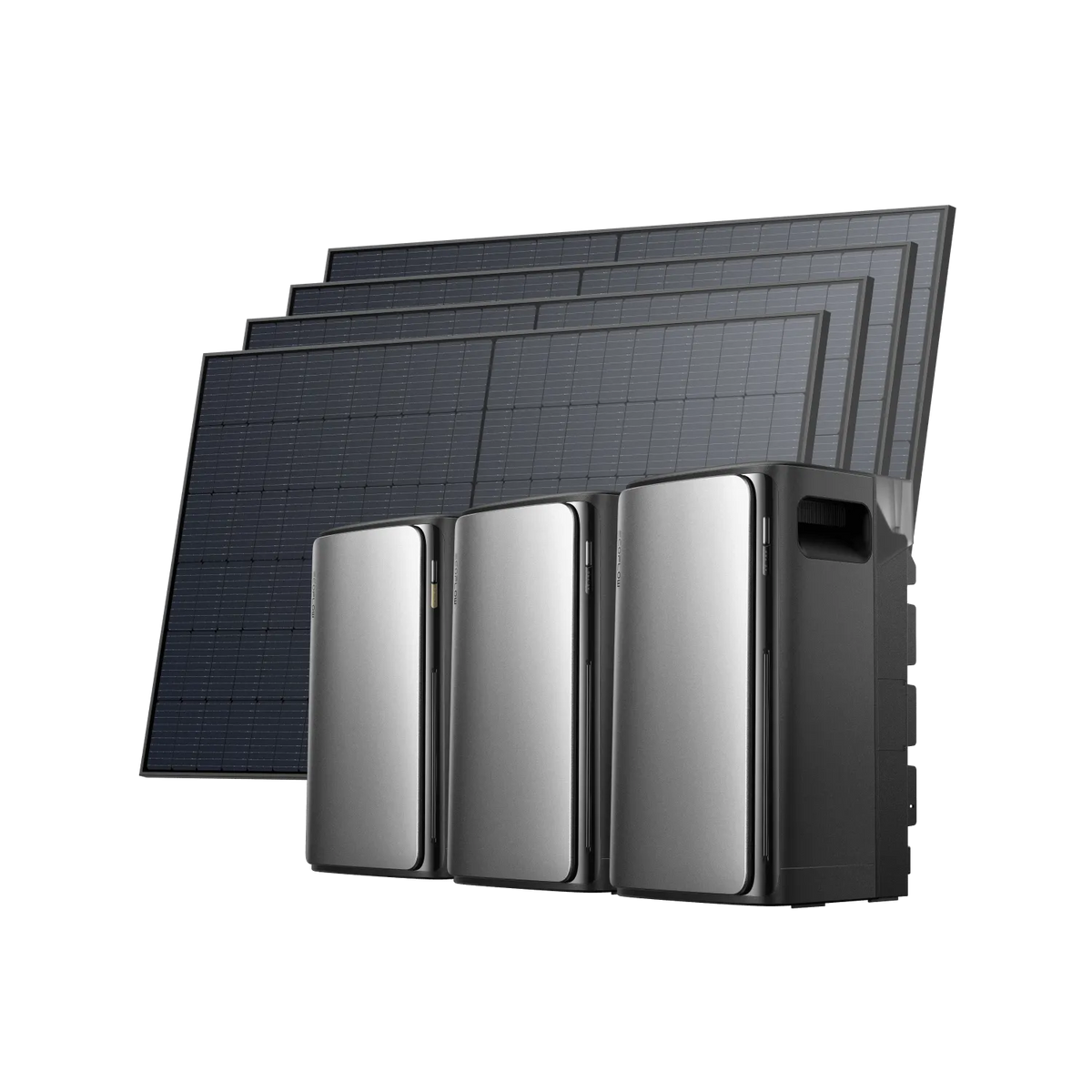 EcoFlow STREAM Ultra avec deux batteries STREAM AC Pro et quatre panneaux solaires rigides de 450 W