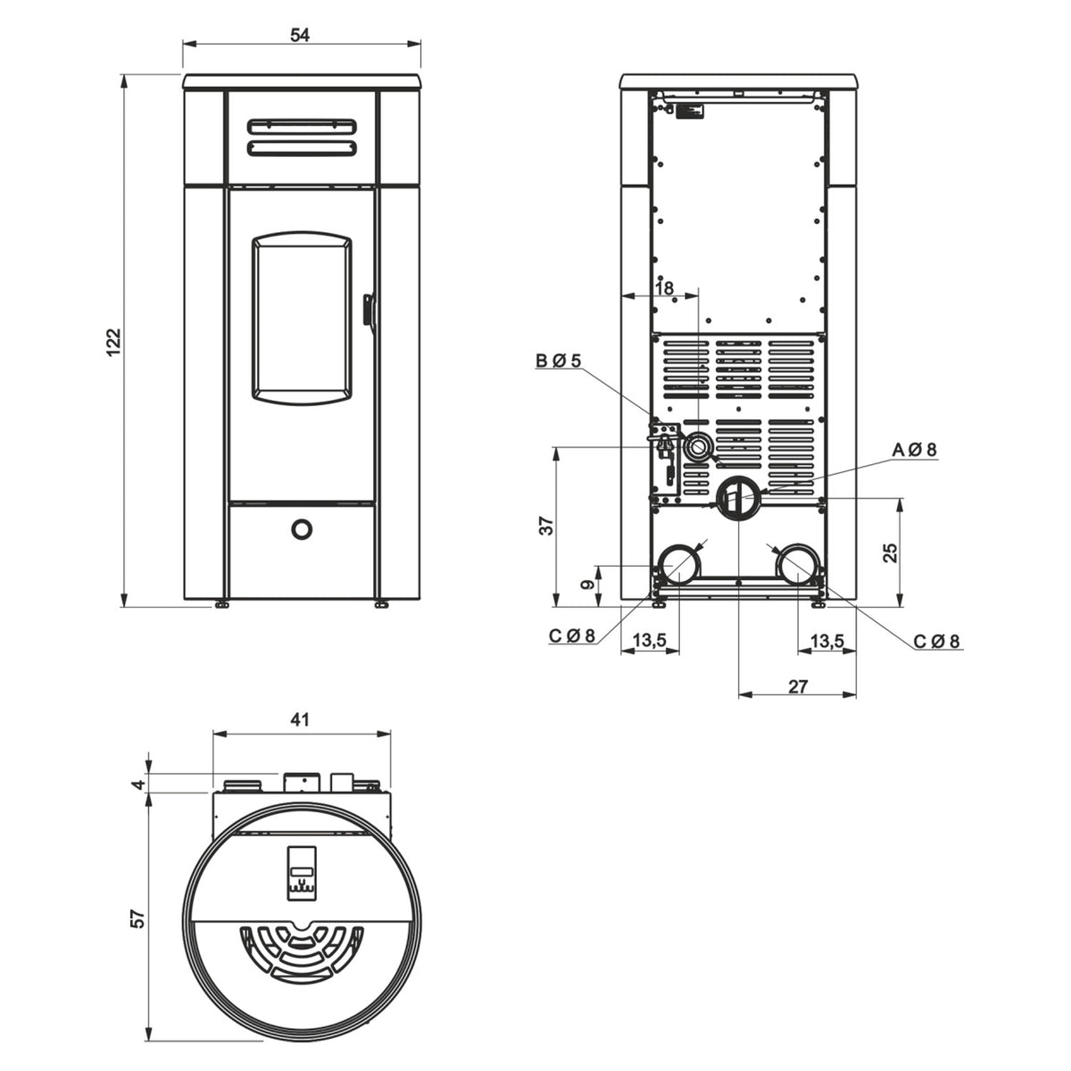 Poêle à granulés Edilkamin EK63 Yung 130++ Evo céramique noire 12,5 kW