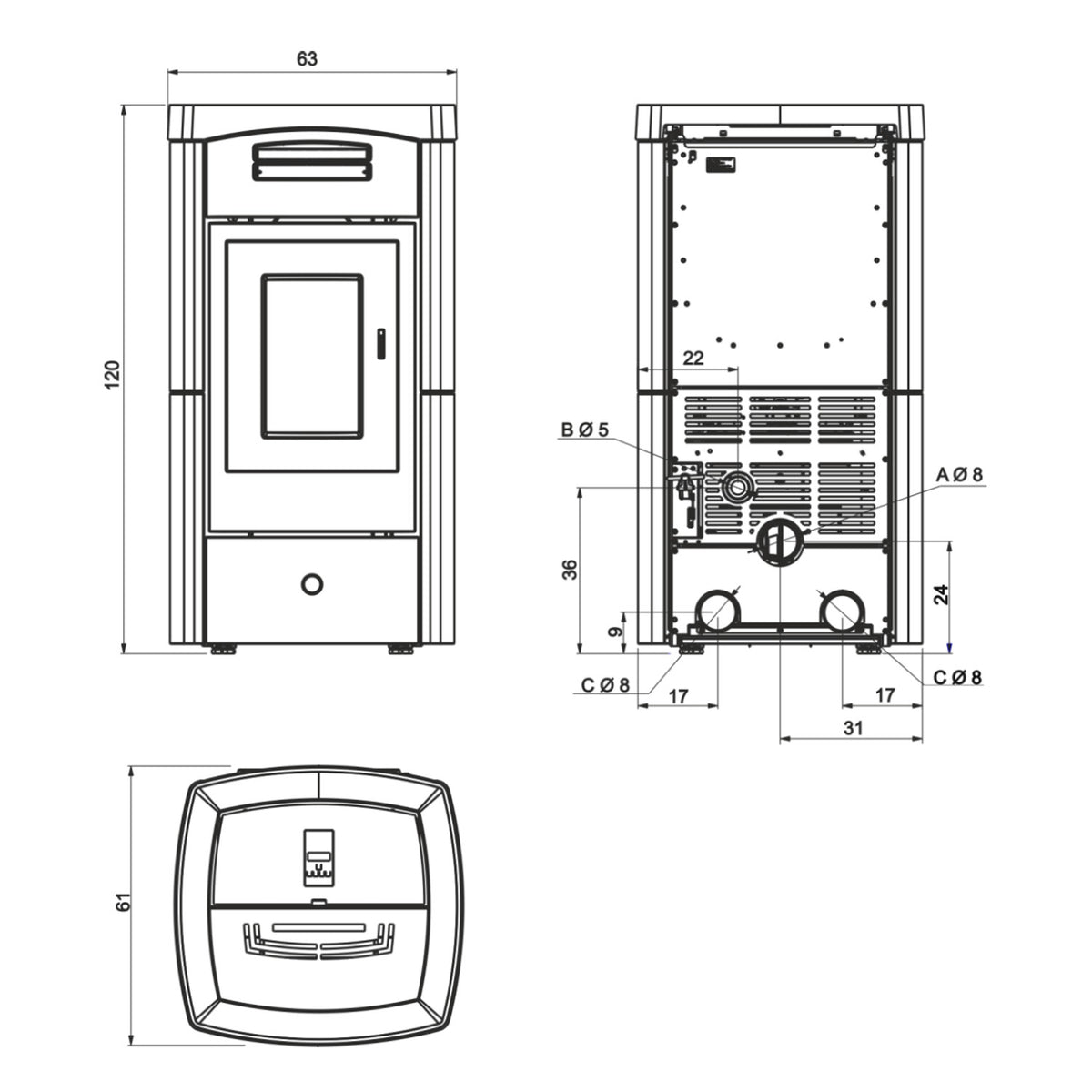 Poêle à granulés Edilkamin EK63 Daily 130++ Evo céramique bordeaux 12,5 kW