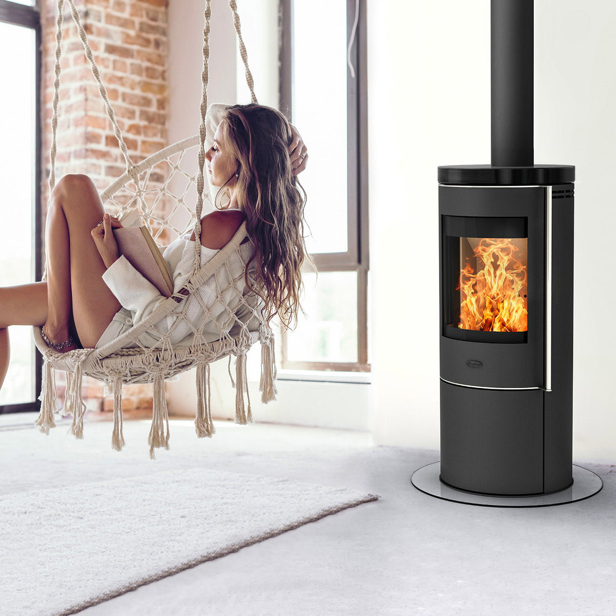 Poêle à bois Fireplace Elite Toronto E6024 acier noir et plaque céramique 5,5 kW