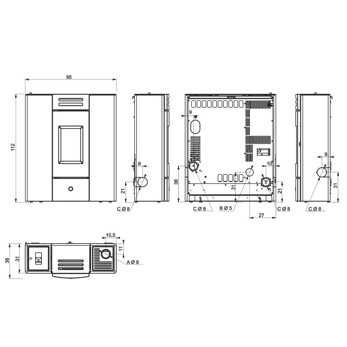 Poêle à granulés Edilkamin EK63 Dub 100++ céramique blanche 10,1 kW