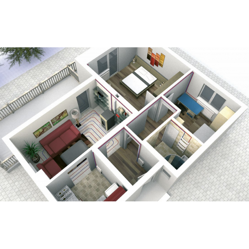 Schéma illustrant le chauffage d'une habitation par le poêle hydro