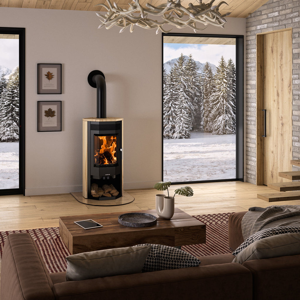 Justus Usedom 7 – Poêle à bois acier noir et pierre de sable 7 kW