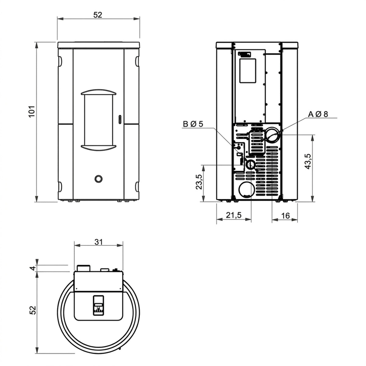 Poêle à granulés Edilkamin EK63 Like 80 Evo acier blanc raccordement arrière 7,6 kW