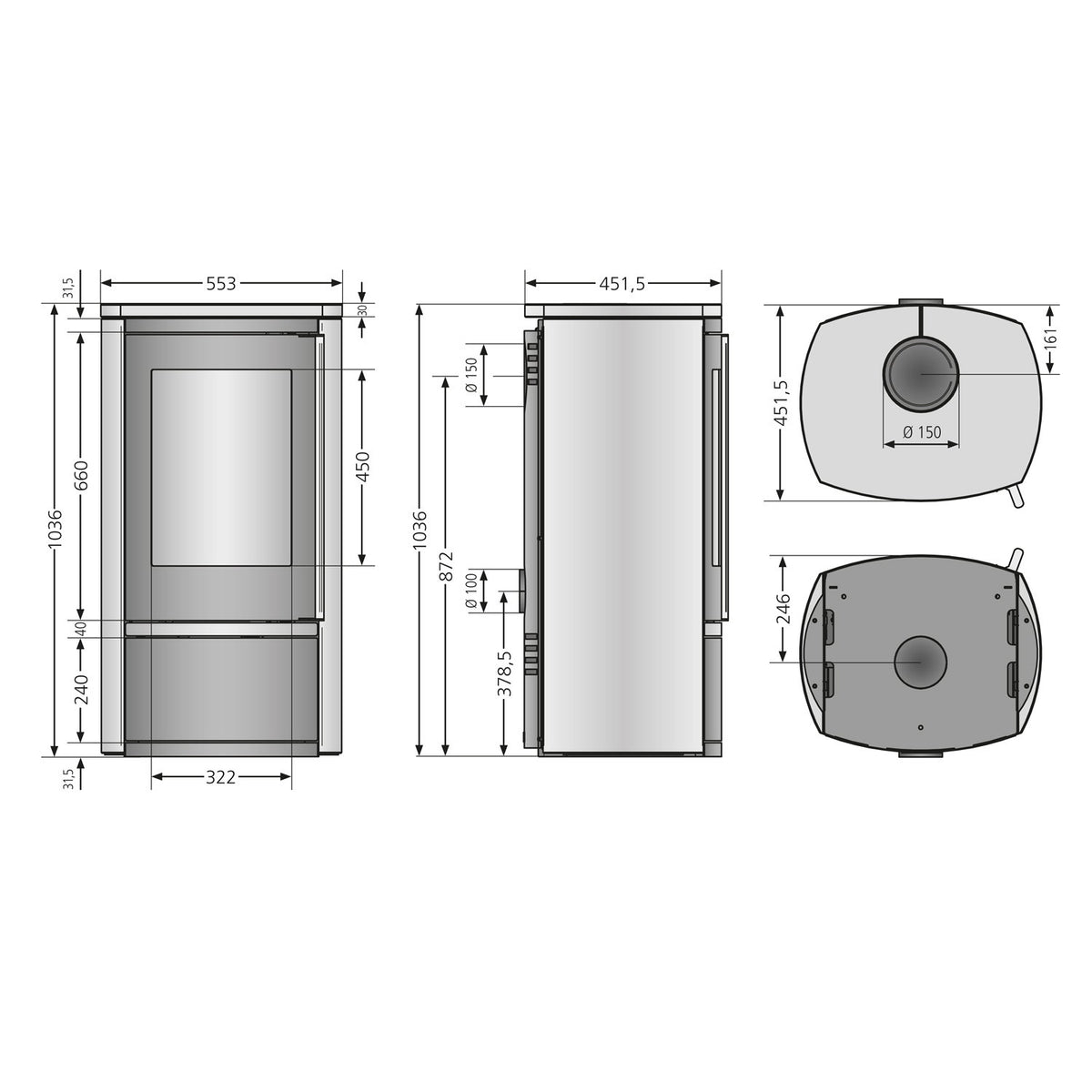 Poêle à bois Justus Reno R acier gris fonte pierre ollaire 6 kW