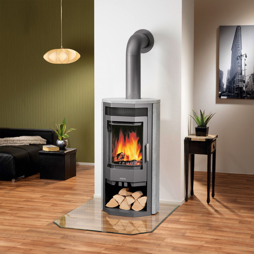 Justus Usedom 7 – Poêle à bois acier gris et pierre ollaire 7 kW